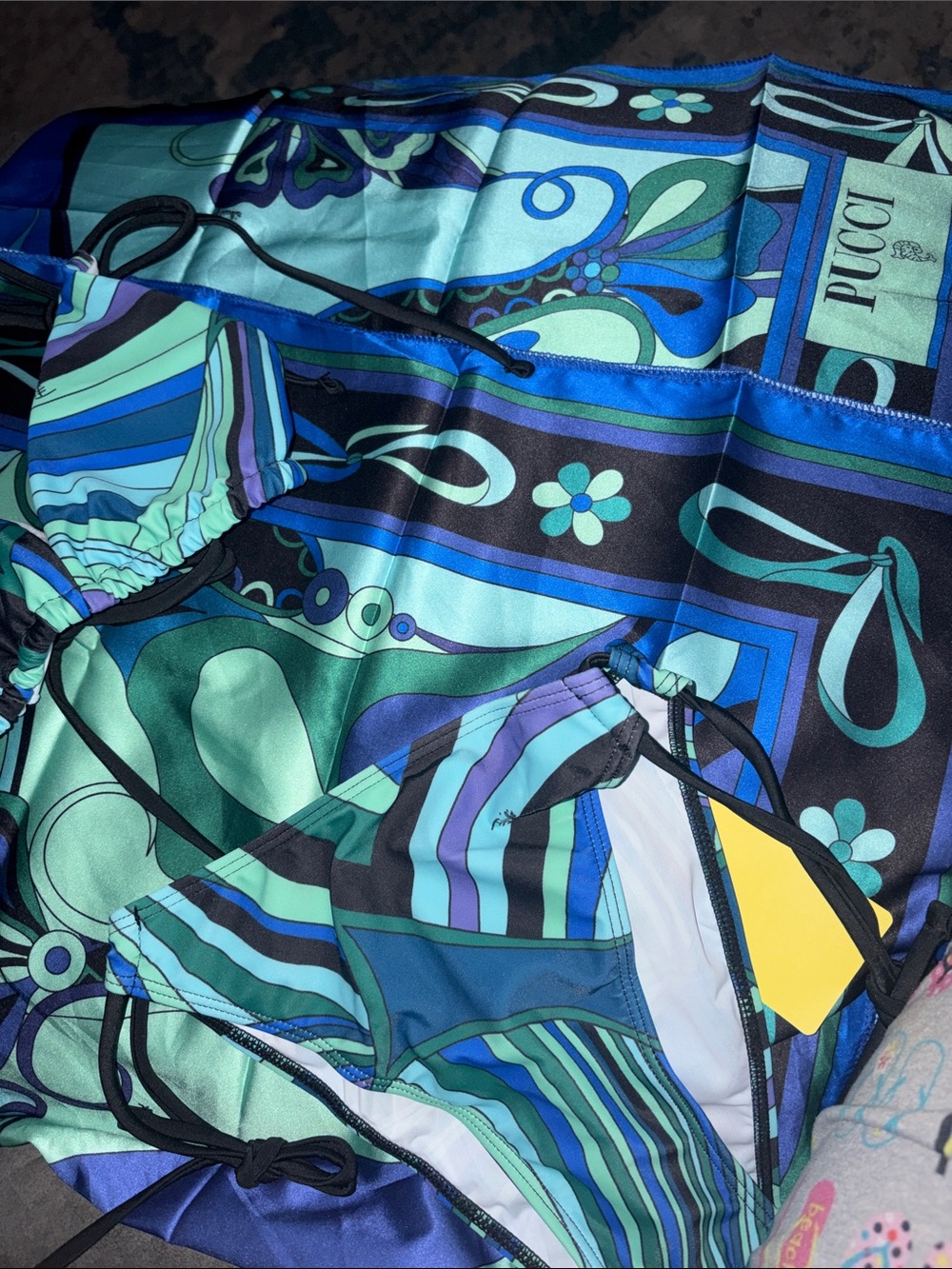 Blue & Teal Silk-Print Bikini Set